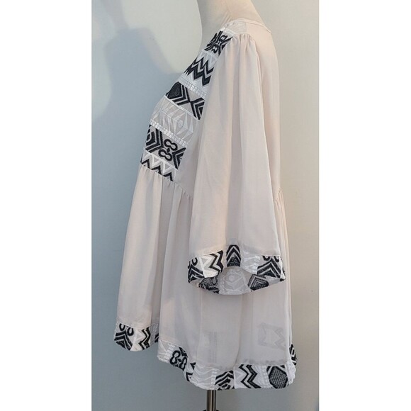 Knox Rose Womens XL Boho Embroidered Tribal Print Empire Waist Blouse Sheer - Picture 4 of 10